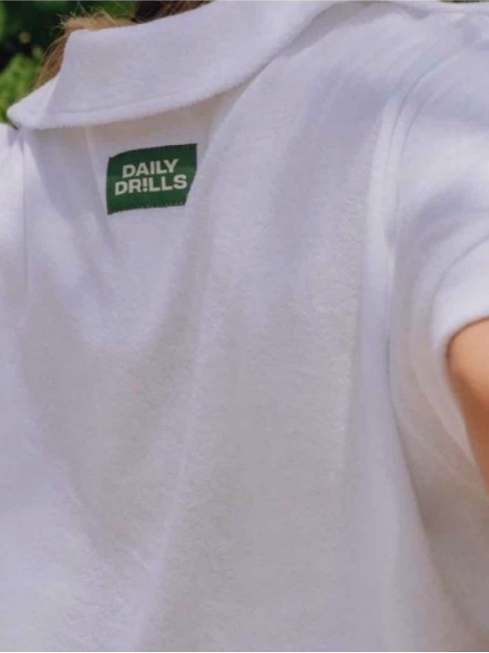 Daily Drills White Terry Cloth Collared Crop Shirt